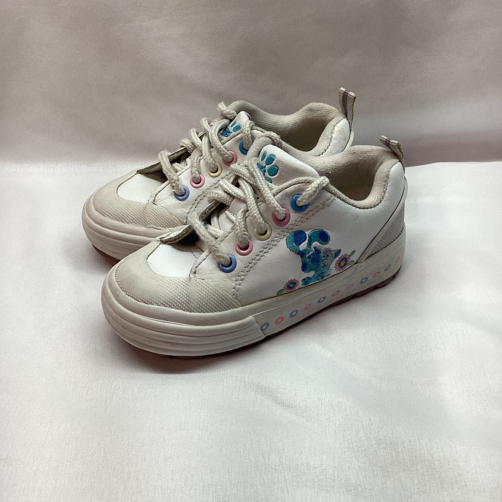 Vintage 2002 Blues Clues Kids Sneakers White Leather Blue Periwinkle Shoes 7.5